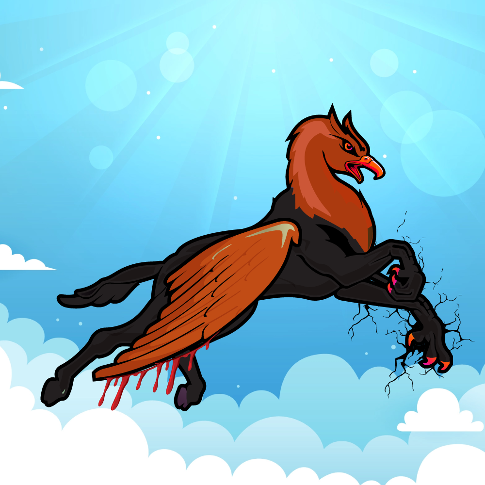 A Mod Hippogryph flying alone above clouds